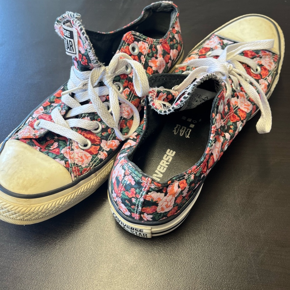 Converse Black and Pink Floral Sneakers